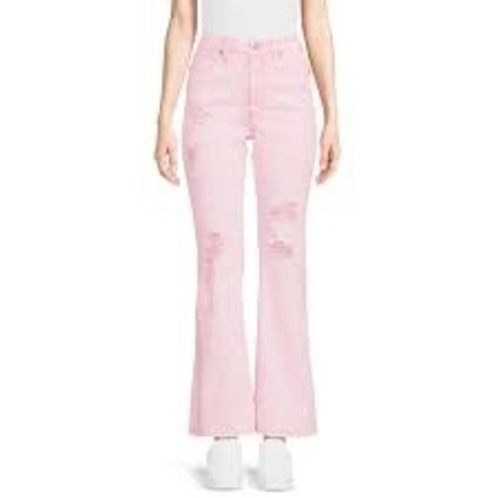 Madden NYC super high rise flare jeans pink acid wash distressed women's size 17